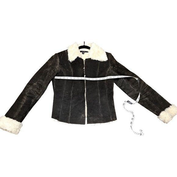 Express Women's Brown Suede Jacket With Faux Shearling Lining Size 9/10 Warm & S - Picture 10 of 11